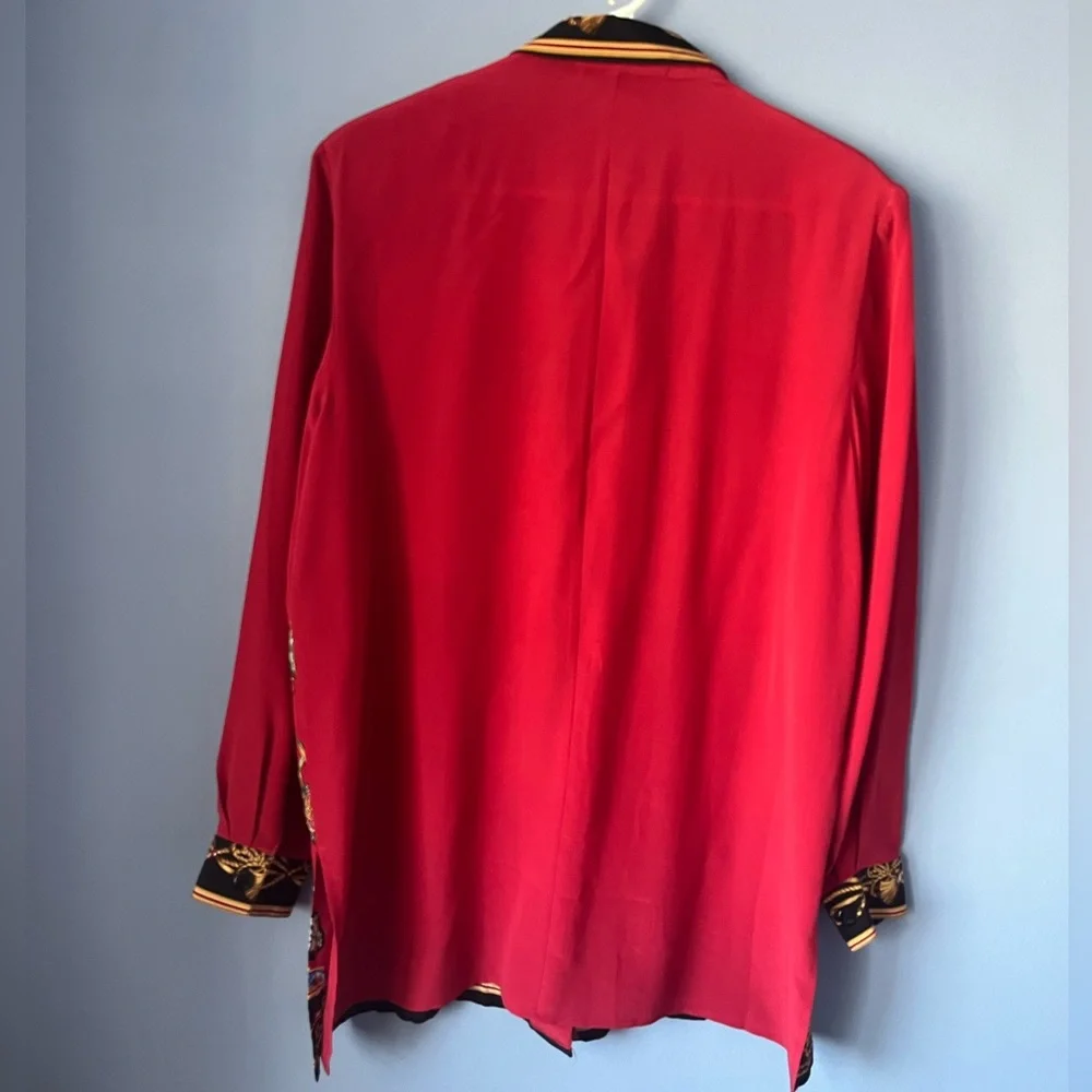 Vintage Diane Gilman Silk Beaded Button Up Collard Blouse Top Shirt Large - Picture 2 of 5